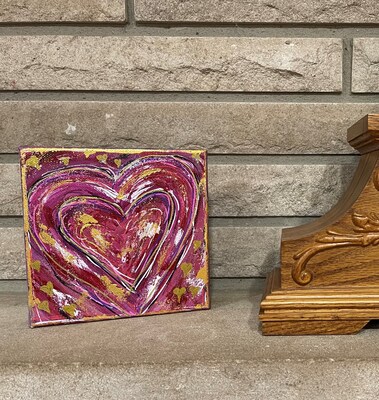6"x6" Abstract Heart Canvas Painting - image2